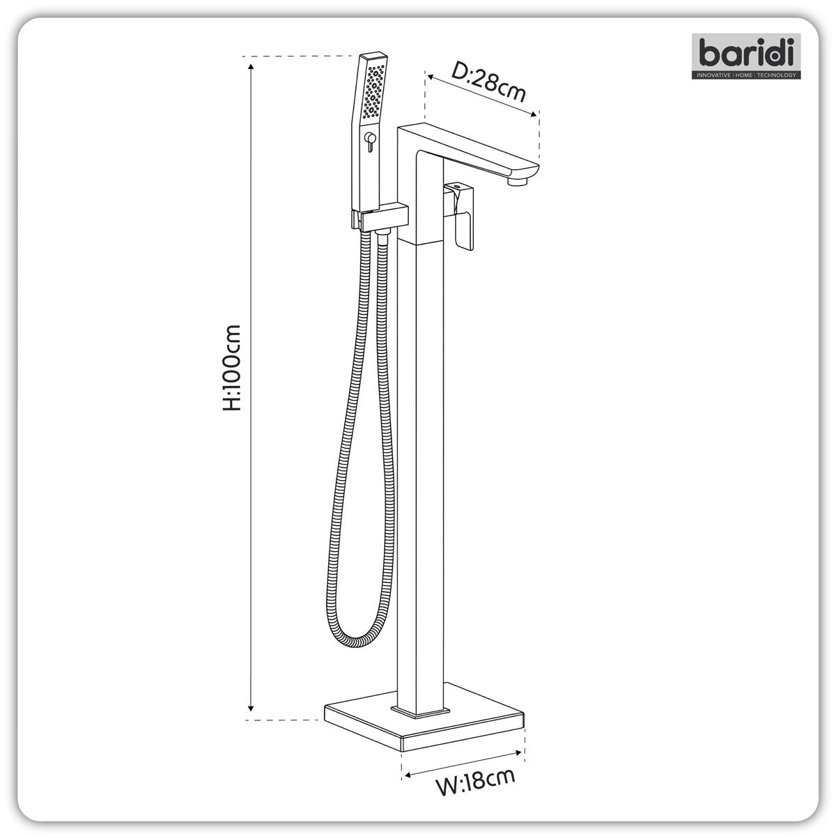 Baridi Freestanding Bath Mixer Tap with Shower - Matt Black DH401