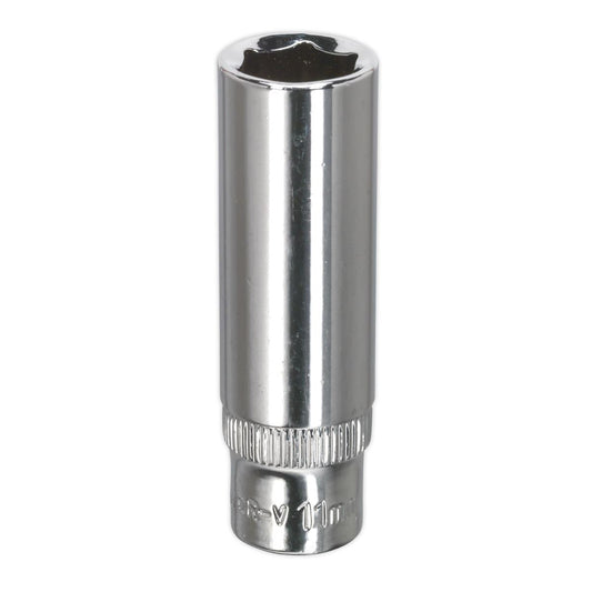 Sealey WallDrive Socket 11mm Deep 1/4"Sq Drive Fully Polished SP1411D