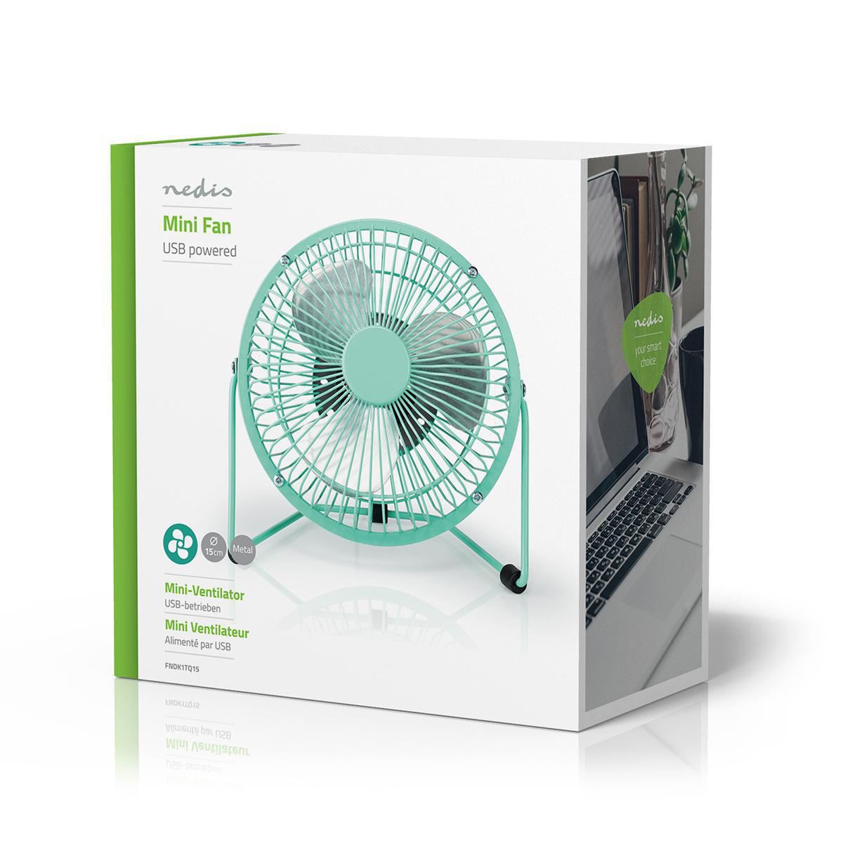 Nedis Metal Mini Fan 15cm Diameter USB Powered Turquoise - FNDK1TQ15