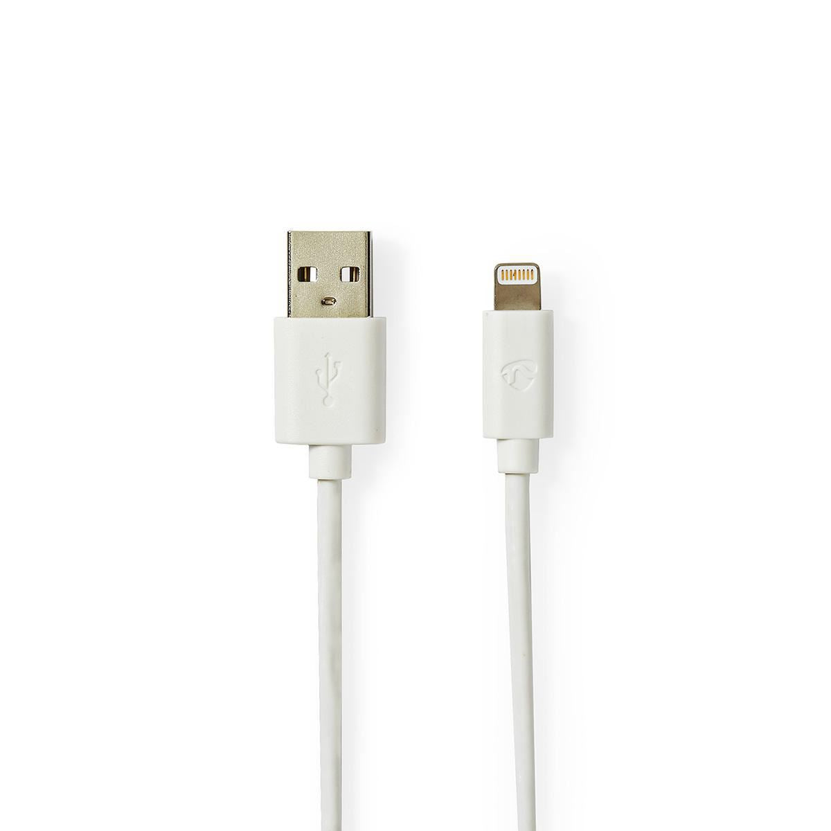 Nedis Sync and Charge Cable Apple Lightning 8-pin Male to USBA Male 2m White - CCBW39300WT20