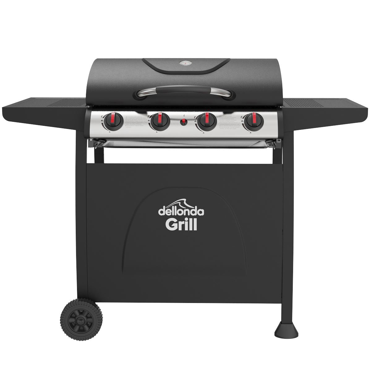 Dellonda 4 Burner Gas BBQ Grill, Ignition, Thermometer, Black/Stainless Steel DG15