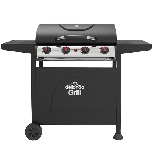 Dellonda 4 Burner Gas BBQ Grill, Ignition, Thermometer, Black/Stainless Steel DG15