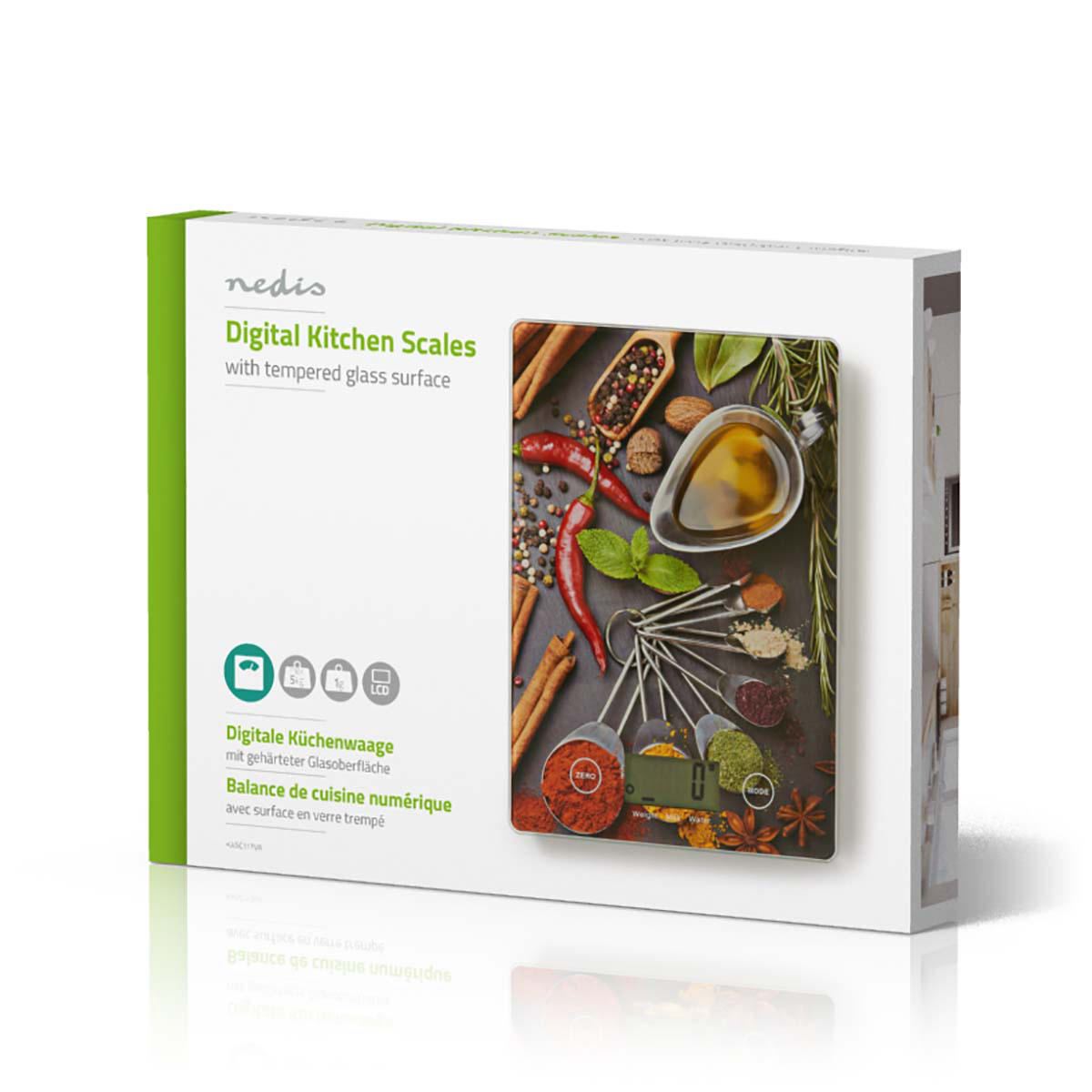 Nedis Digital Kitchen Scales LCD Glass Design Print KASC113VA