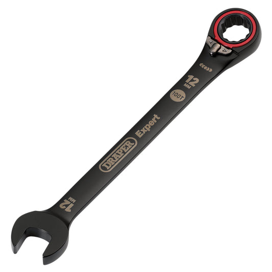 Draper Expert HI-TORQ  Metric Reversible Ratchet Combination Spanner 12mm, Black