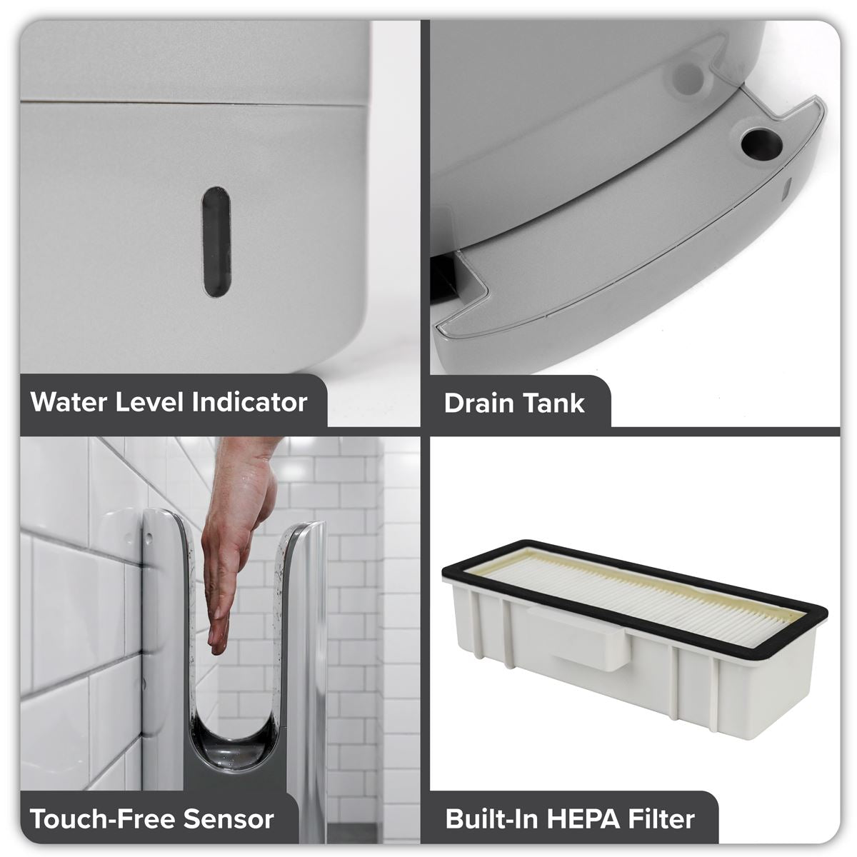 Baridi Hand Dryer with HEPA Filter & Auto-Sensor 1750W/230V - Silver DH150