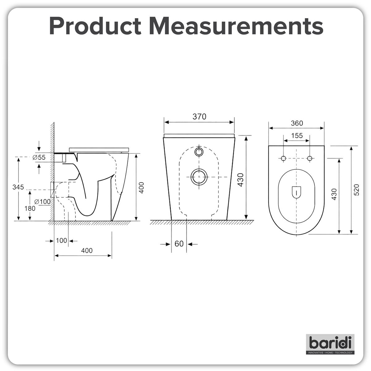 Baridi Back-to-Wall Toilet with Soft Close Seat & Rimless Flush � White DH334