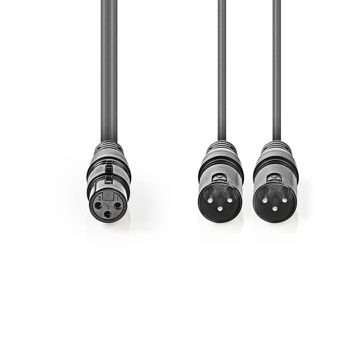 Nedis Balanced XLR Audio Cable 2x XLR 3-Pin Male to XLR 3-Pin Female 1.5m Grey - COTH15020GY15