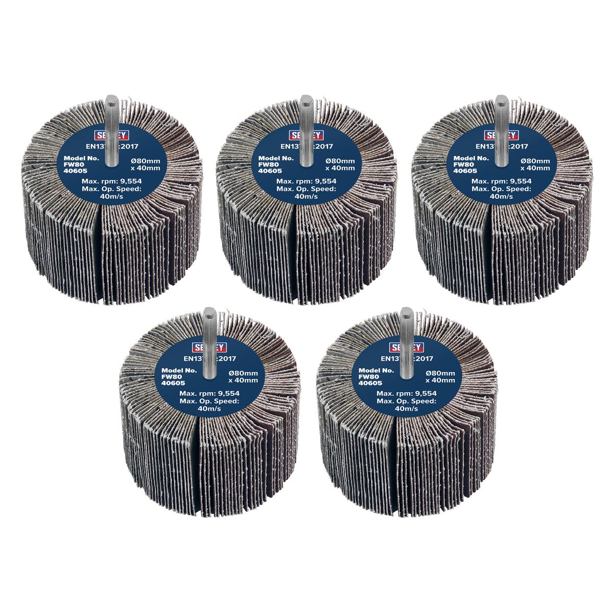 Sealey Abrasive Flap Wheel 80 x 40mm 60Grit 6mm Shaft - Pack of 5 FW8040605