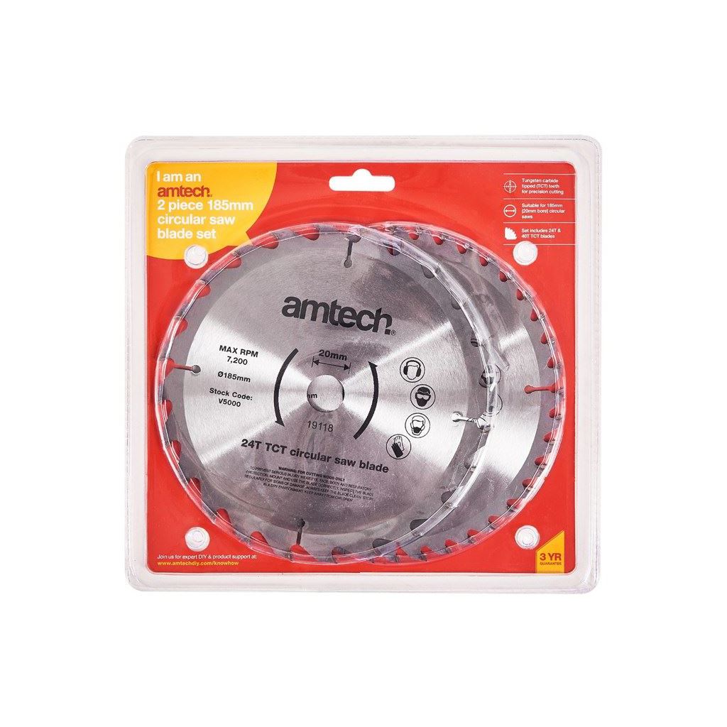 Amtech 2 Piece 185mm Circular Saw Blade Set (24T/40T) - V5000