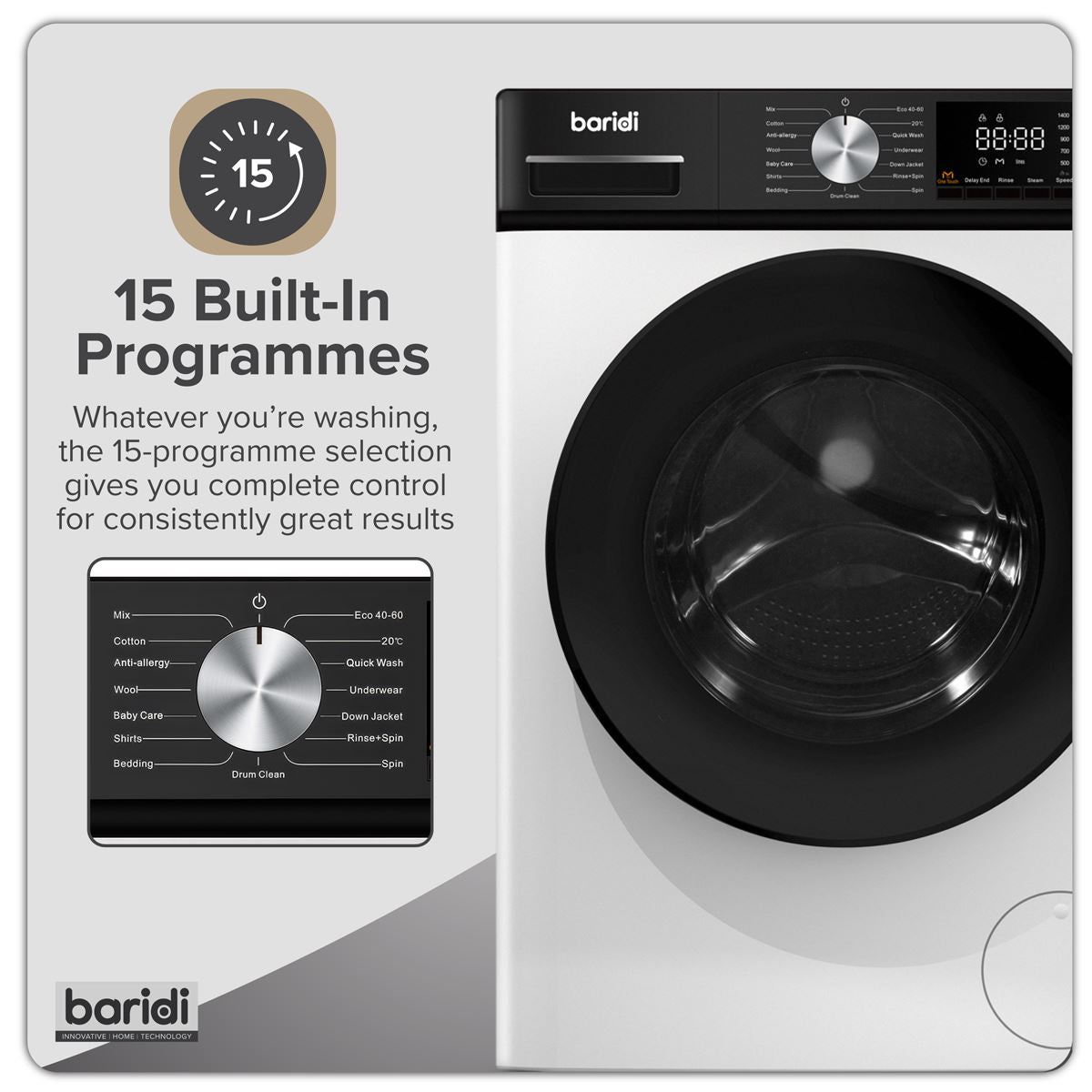 Baridi 8kg Washing Machine, Front Loading, 1400rpm Energy Rating A � White DH262