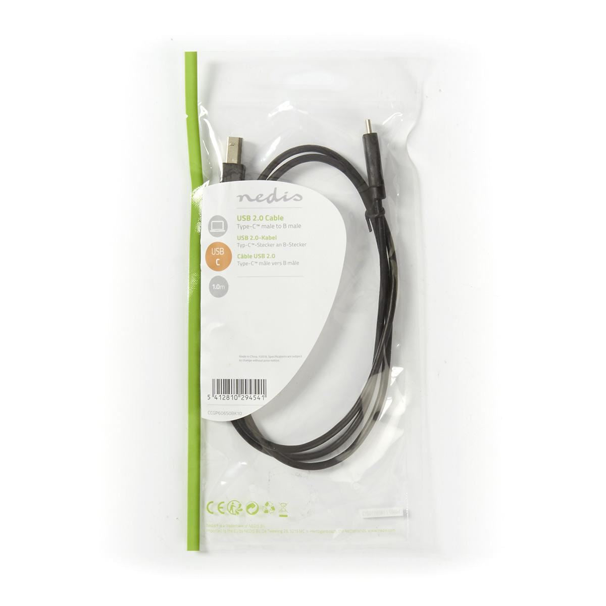 Nedis USB 2.0 Cable Type-C Male to B Male 1m Black CCGP60650BK10