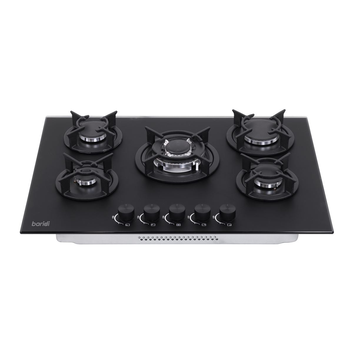 Baridi 70cm Gas Hob Matt Black with 5 Burners Cast Iron Supports & Auto Ignition