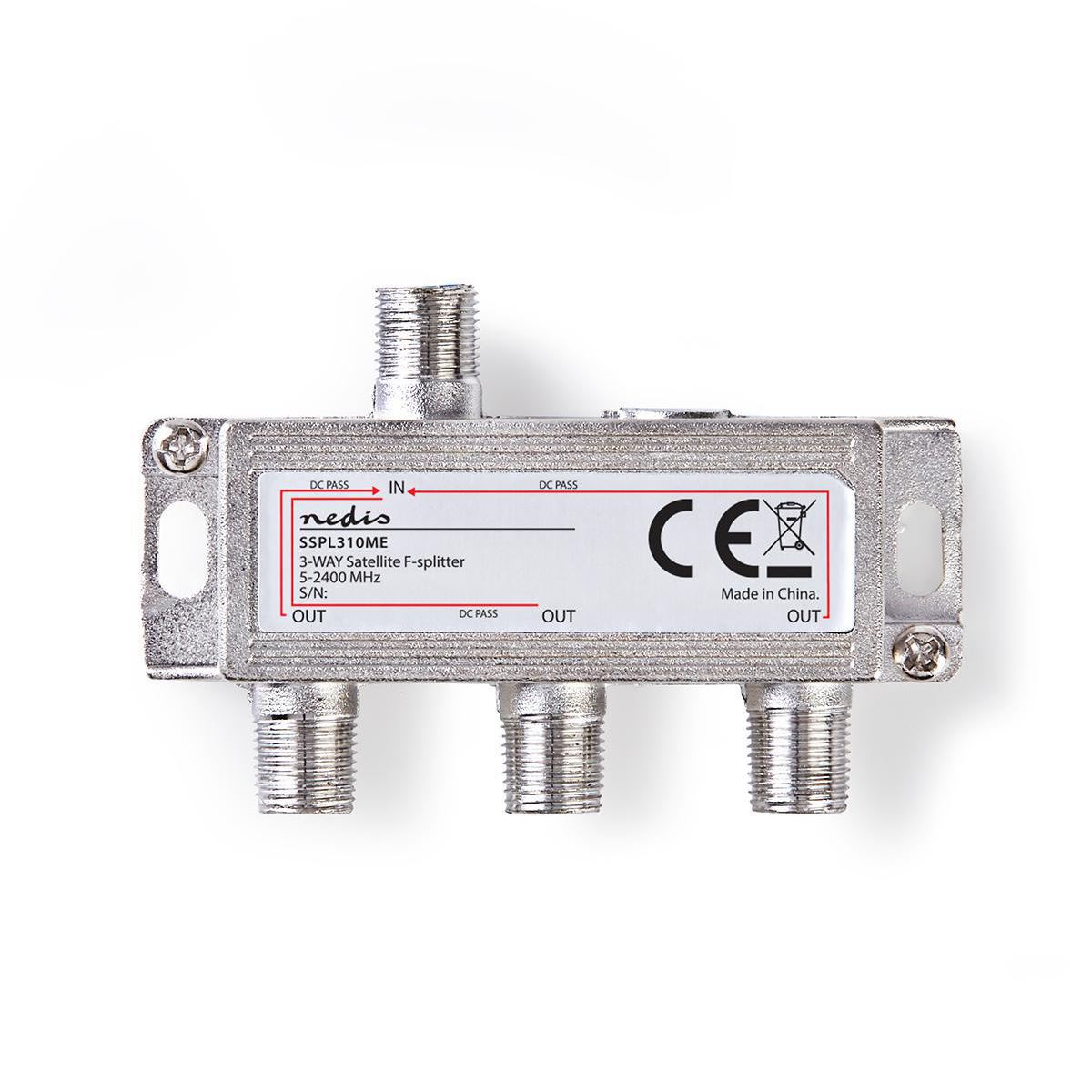 Nedis Satellite F-Splitter Max 10.5 dB gain 5 to 2400 MHz 3 Outputs - SSPL310ME