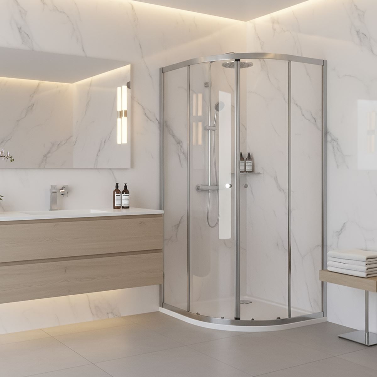 Baridi Quadrant Shower Entry Enclosure 800 x 800 x 1850mm with 6mm Tempered Glass - Chrome DH301