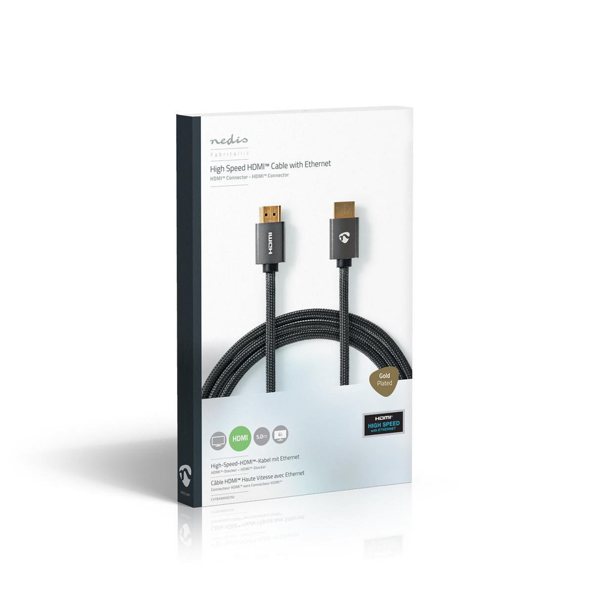 5m High Cable HDMI Connector to HDMI Connector Gun Metal Grey Braided Cable - CVTB34000GY50