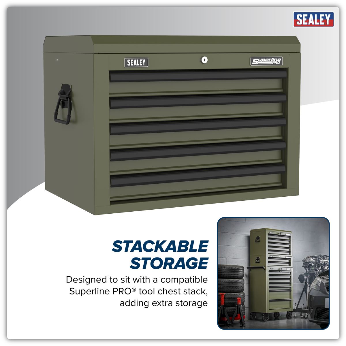 Sealey Superline Pro Heavy-Duty Topchest 5 Drawer - Khaki AP26059TK