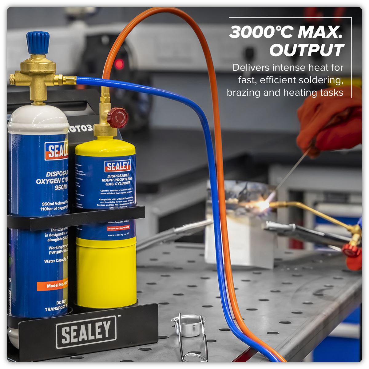 Sealey MAPP Gas/Oxygen Brazing Kit with 400g MAPP Cylinder/950ml Oxygen Cylinder