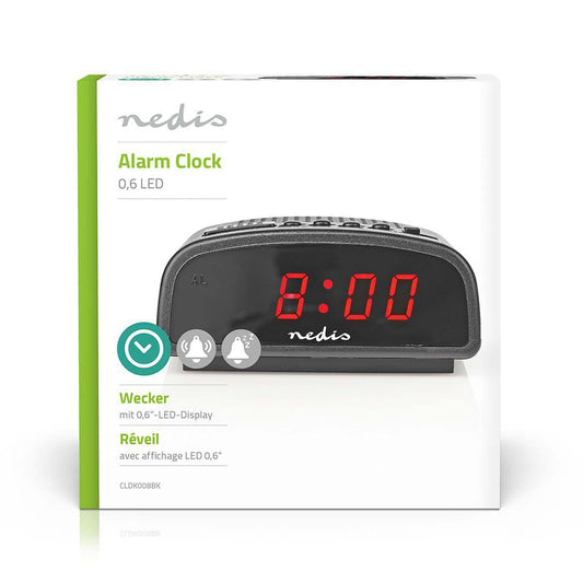Nedis Digital Alarm Clock 0.6" LED Snooze - CLDK008BK