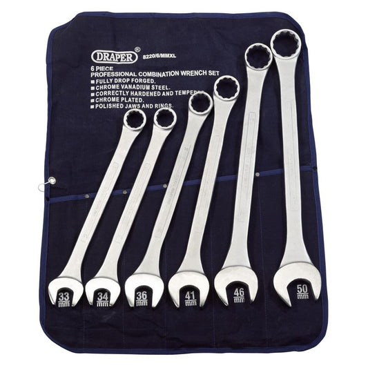 Draper 1x 6 Piece Heavy Duty Long Pattern Metric Spanner Set Professional Tool - 31167
