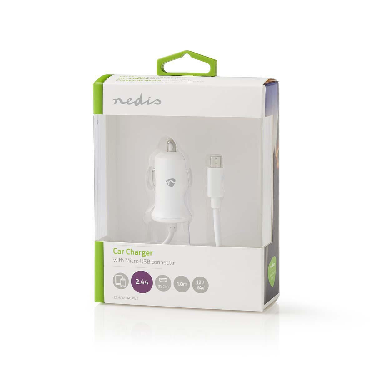 Nedis Car Charger 2.4A Fixed cable Micro USB White CCHAM240AWT