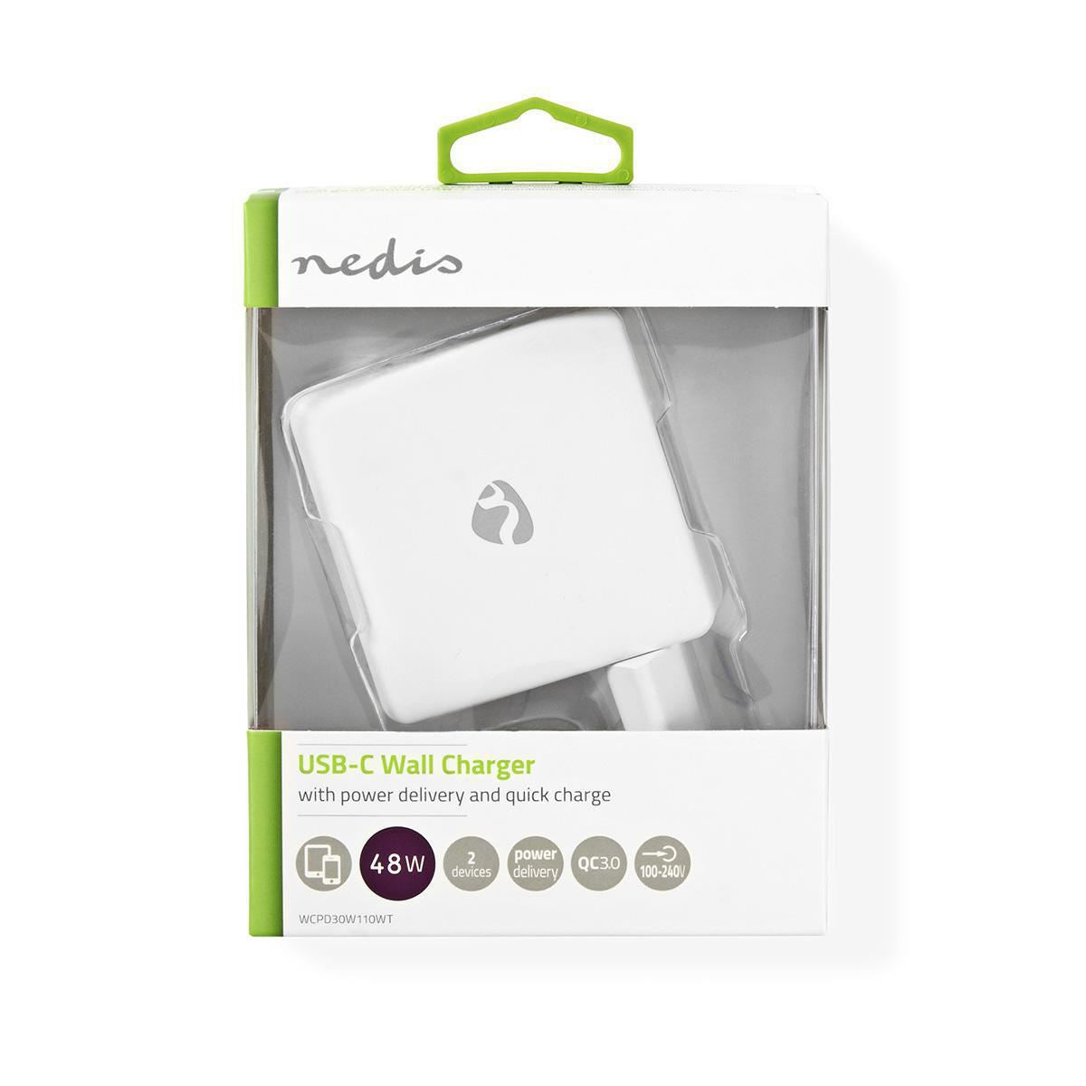 Nedis Wall Charger 3.0A USB (QC)/USB-C Power Delivery 30W White WCPD30W110WT