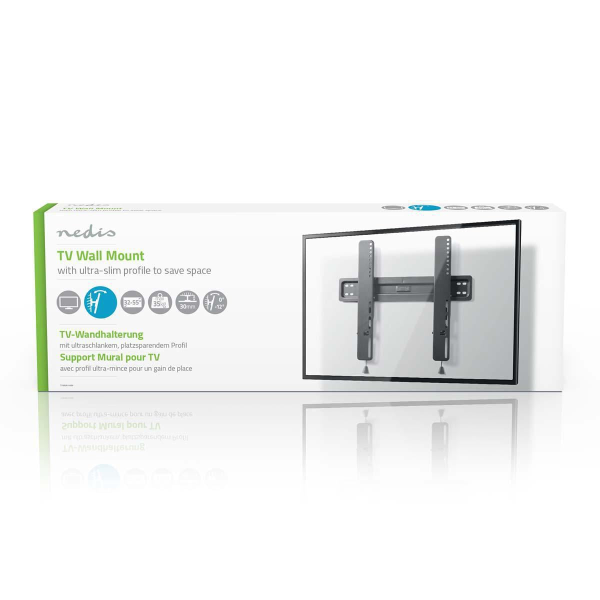 Nedis Tiltable TV Wall Mount 32-55" Max 35 kg 12° Tilt Angle TVWM5130BK