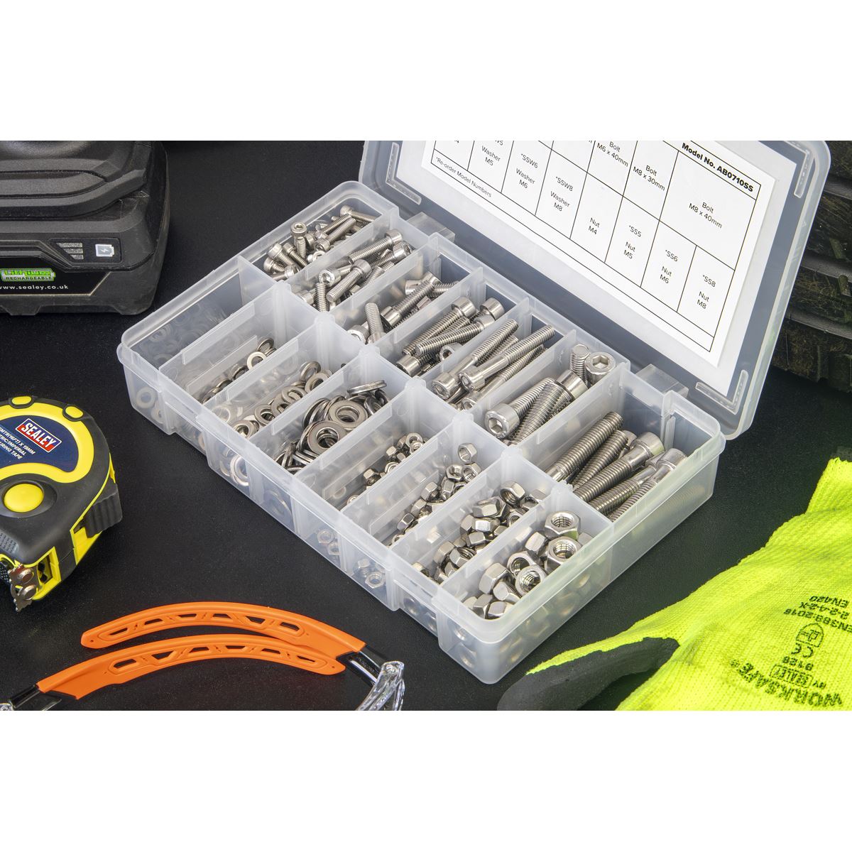 Sealey Stainless Steel Hex Socket Bolt, Washer & Nut Assortment 710pcs AB0710SS