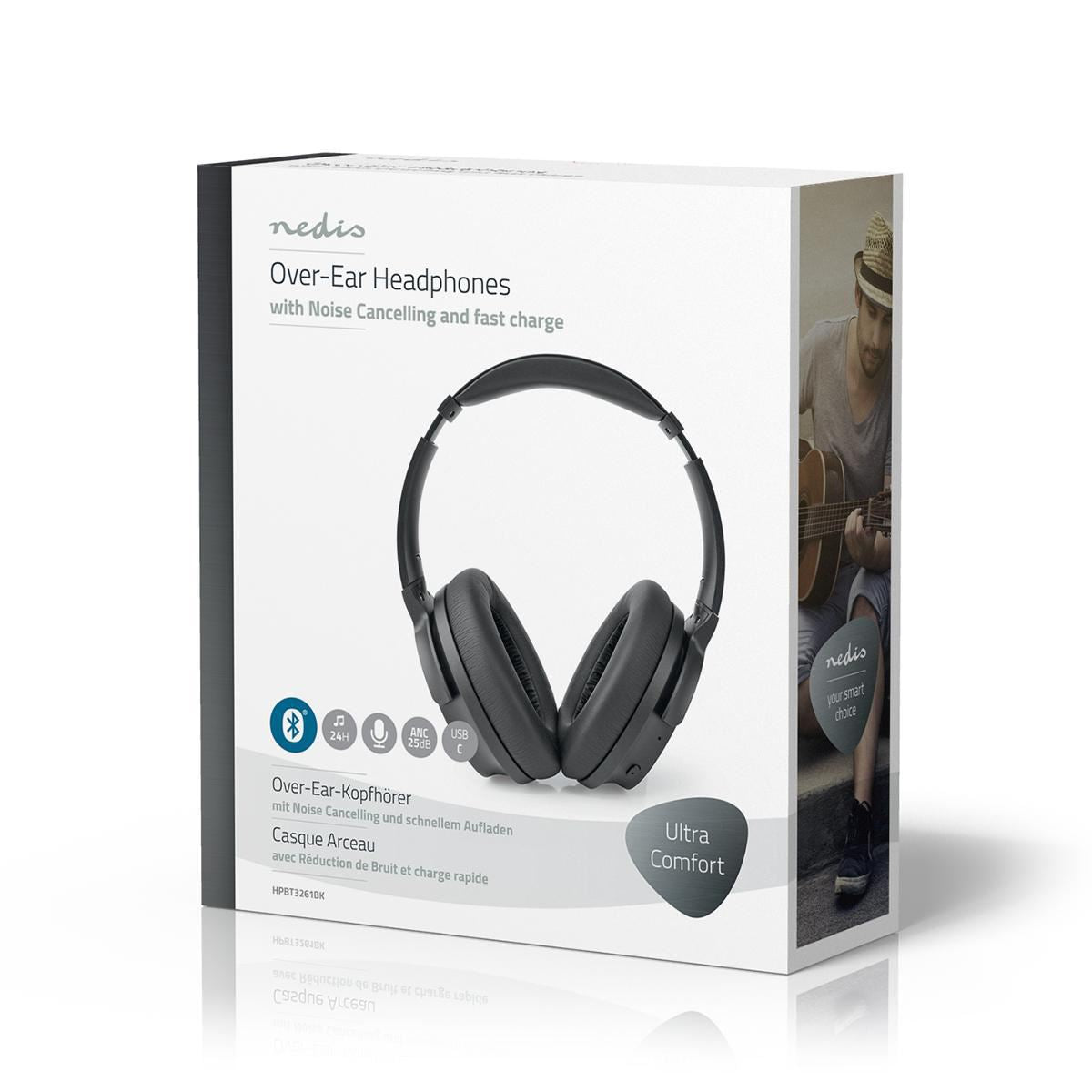 Over-Ear Bluetooth Headphones 24hr Playtime 25dB Noise Cancelling Fast Charging - HPBT3261BK