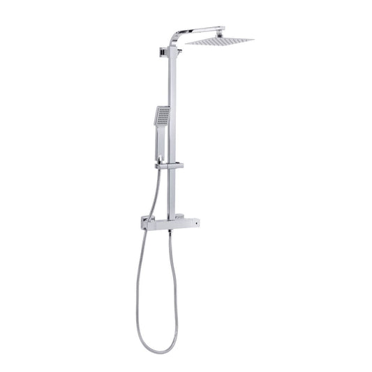 Baridi Thermostatic Shower Mixer Set, 20x20cm Square Head, Adjustable Rail - Chrome DH316