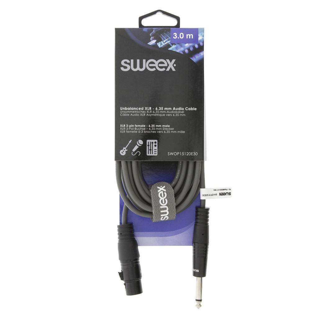 Sweex XLR Mono Cable XLR 3-Pin Female to 6.35mm Male 3m Dark Grey SWOP15120E30 - COTH15120GY30