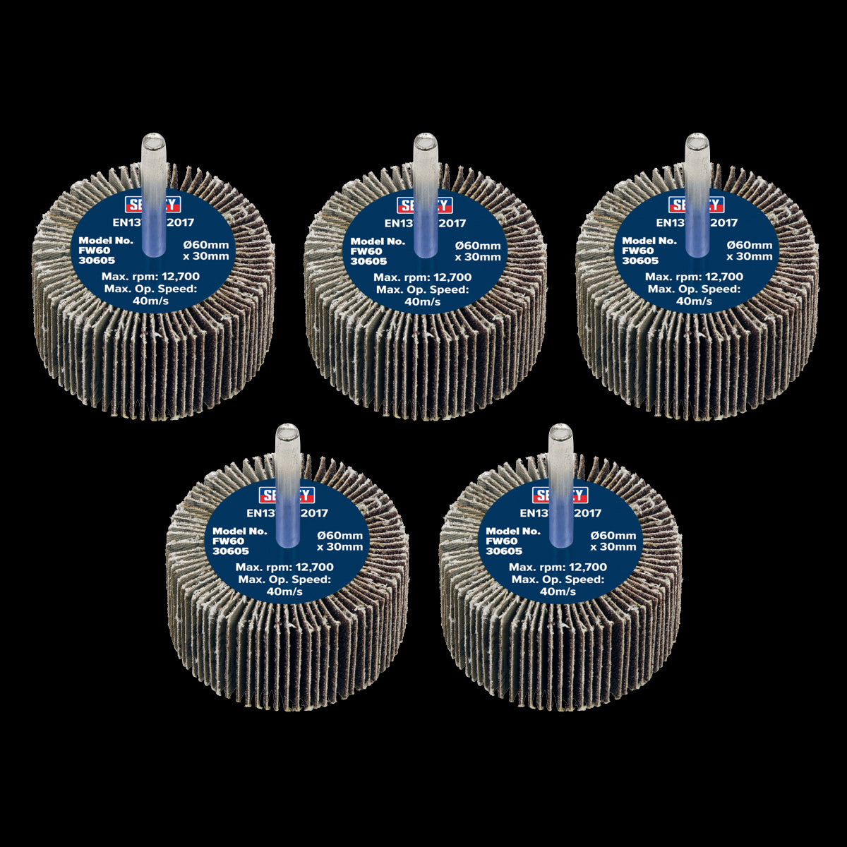 Sealey Flap Wheel 60 x 30mm 60Grit 6mm Shaft - Pack of 5 FW6030605