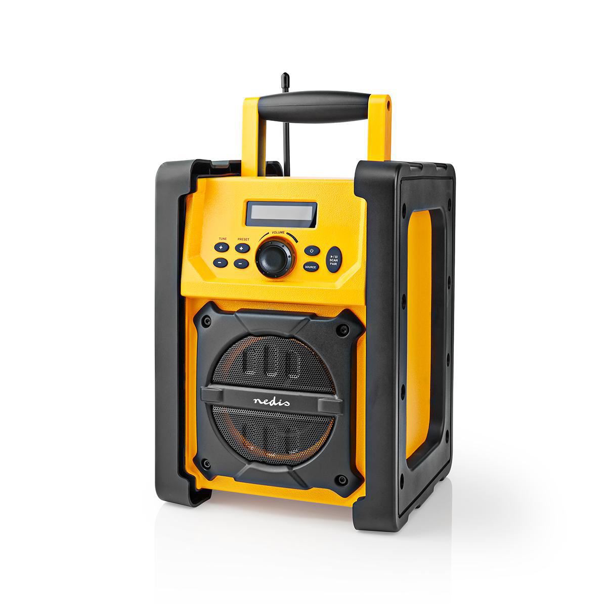 Nedis Jobsite FM Radio 15W Bluetooth® IPX5 Carrying Handle Yellow/Black - RDFM3100YW
