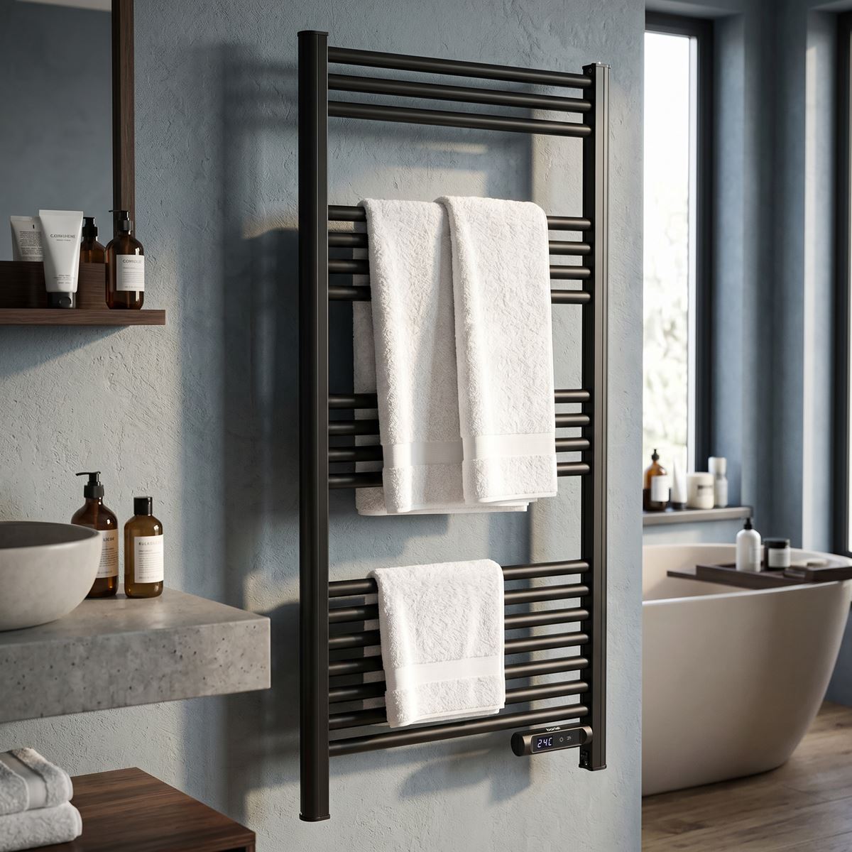 Baridi Electric Heated Towel Rail 1085 x 535mm with LED Display � Black DH371