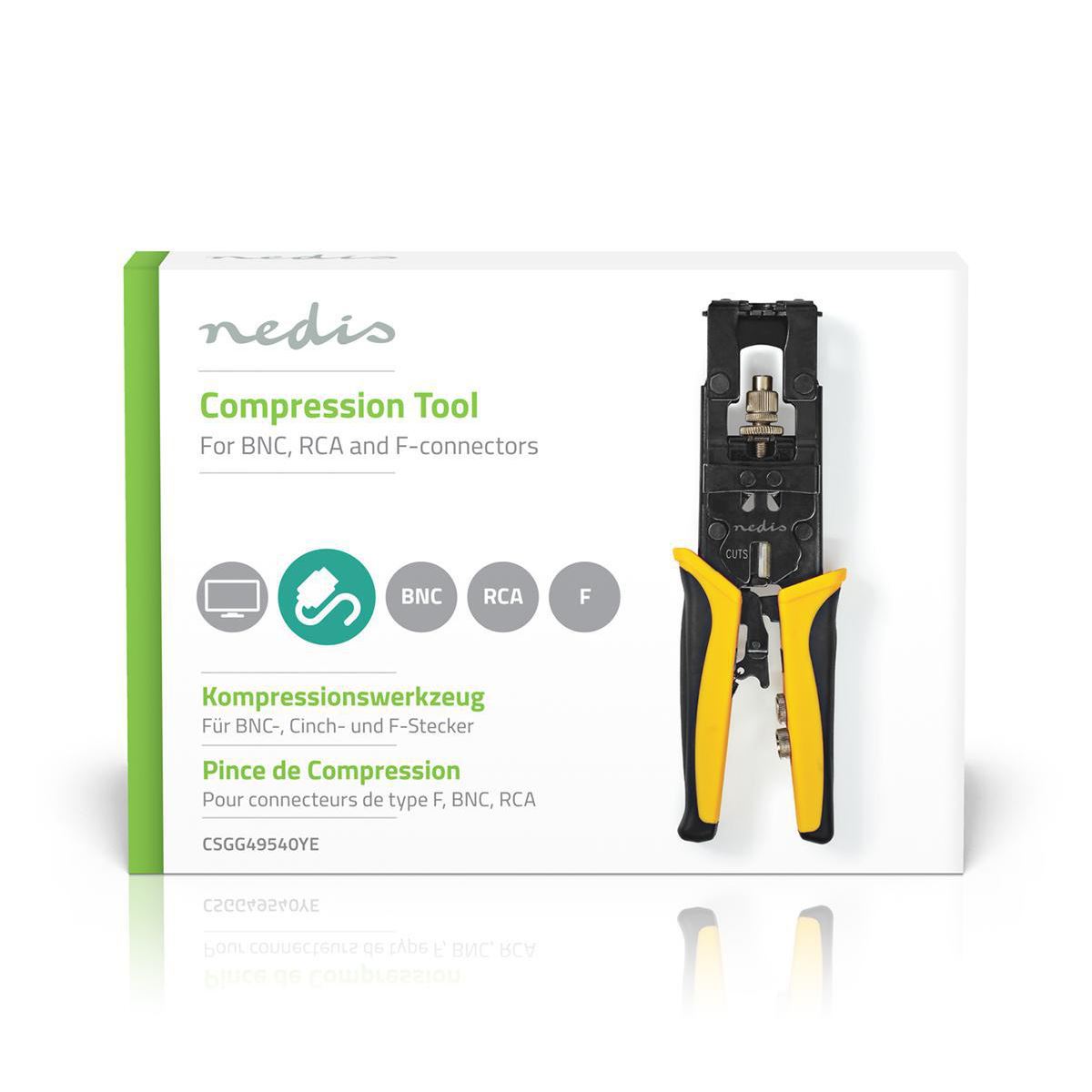 Nedis Compression Tool BNC RCA and F-connectors RG58 RG59 RG6 Softgrip Hardened - CSGG49540YE