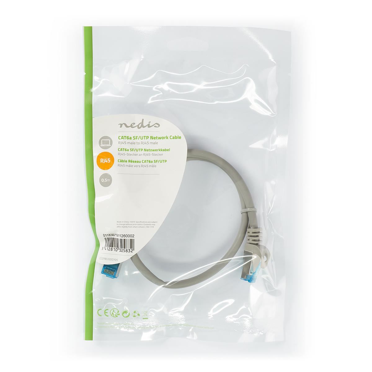 Nedis CAT6a SF/UTP Network Cable RJ45 Male to RJ45 Male 0.5m Grey - CCGP85330GY05