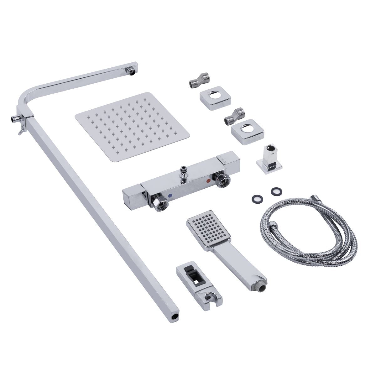 Baridi Thermostatic Shower Mixer Set, 20x20cm Square Head, Adjustable Rail - Chrome DH316