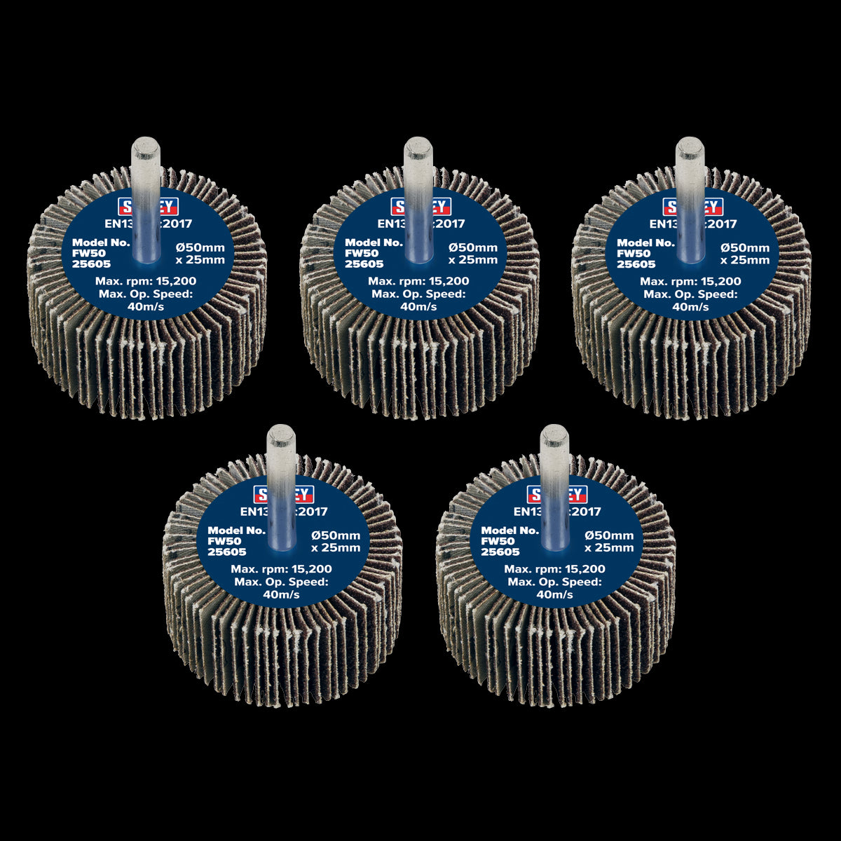 Sealey Flap Wheel 50 x 25mm 60Grit 6mm Shaft - Pack of 5 FW5025605