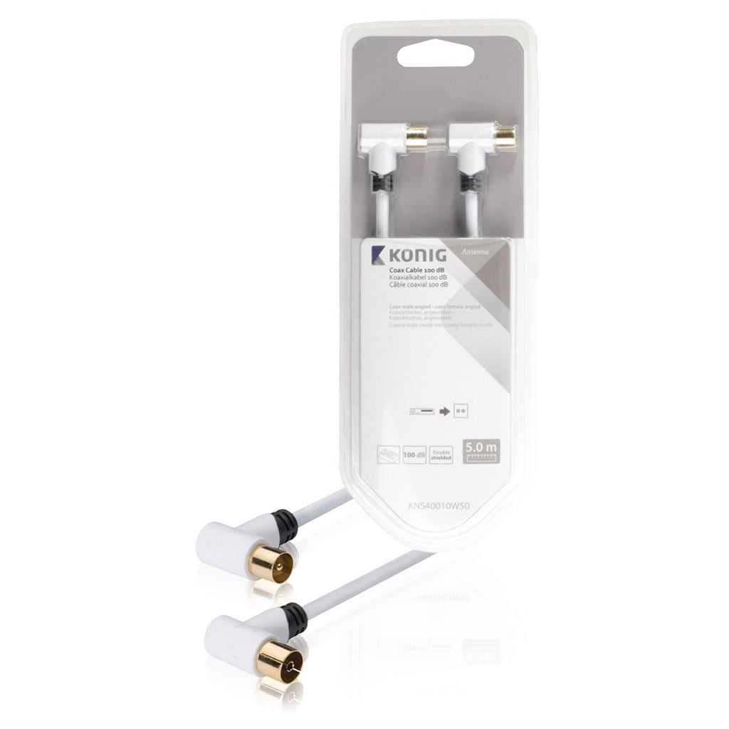 Konig Coax cable 100 dB coax male angled to female angled 5m white - CSBW40010WT50