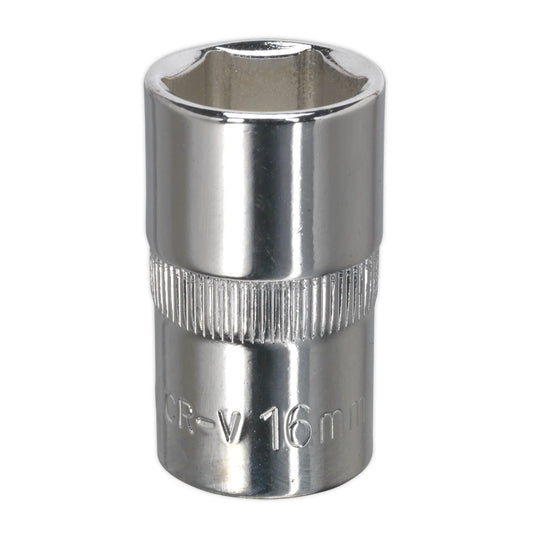 Sealey WallDrive Socket 16mm 1/2"Sq Drive Fully Polished SP1216