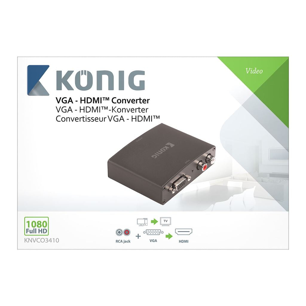 Konig HDMI Converter VGA Female + 2x RCA Female to HDMI Output