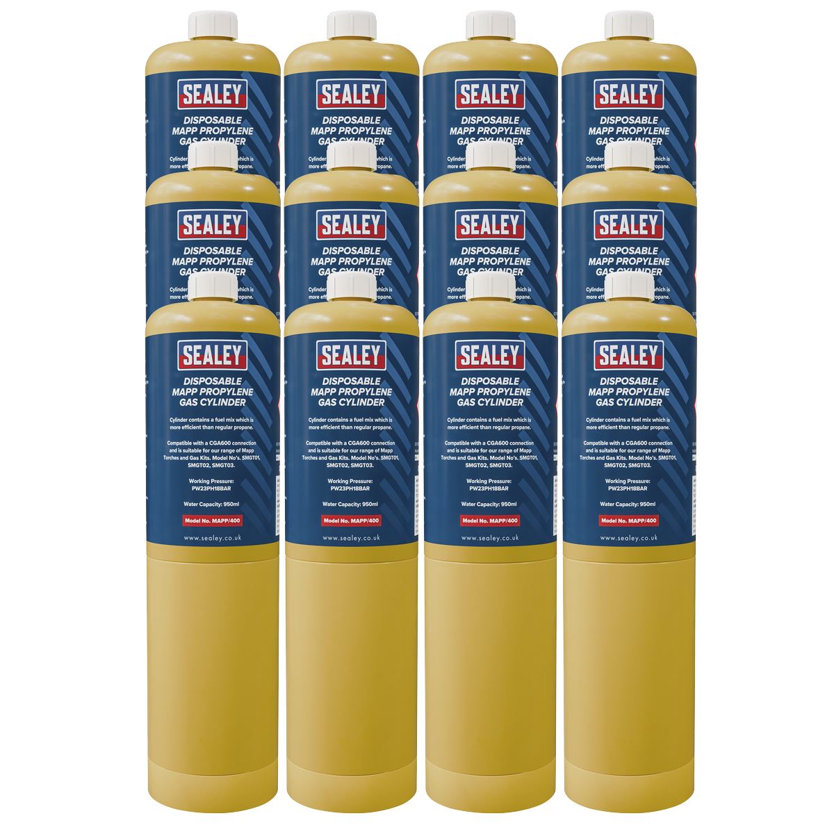 Sealey Disposable MAPP Propylene Gas Cylinder - Pack of 12 MAPP/40012