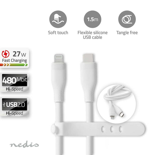 Lightning Cable USB2.0  Lightning 8-Pin USB-C Male 480Mbps Nickel 1.5m Silicone