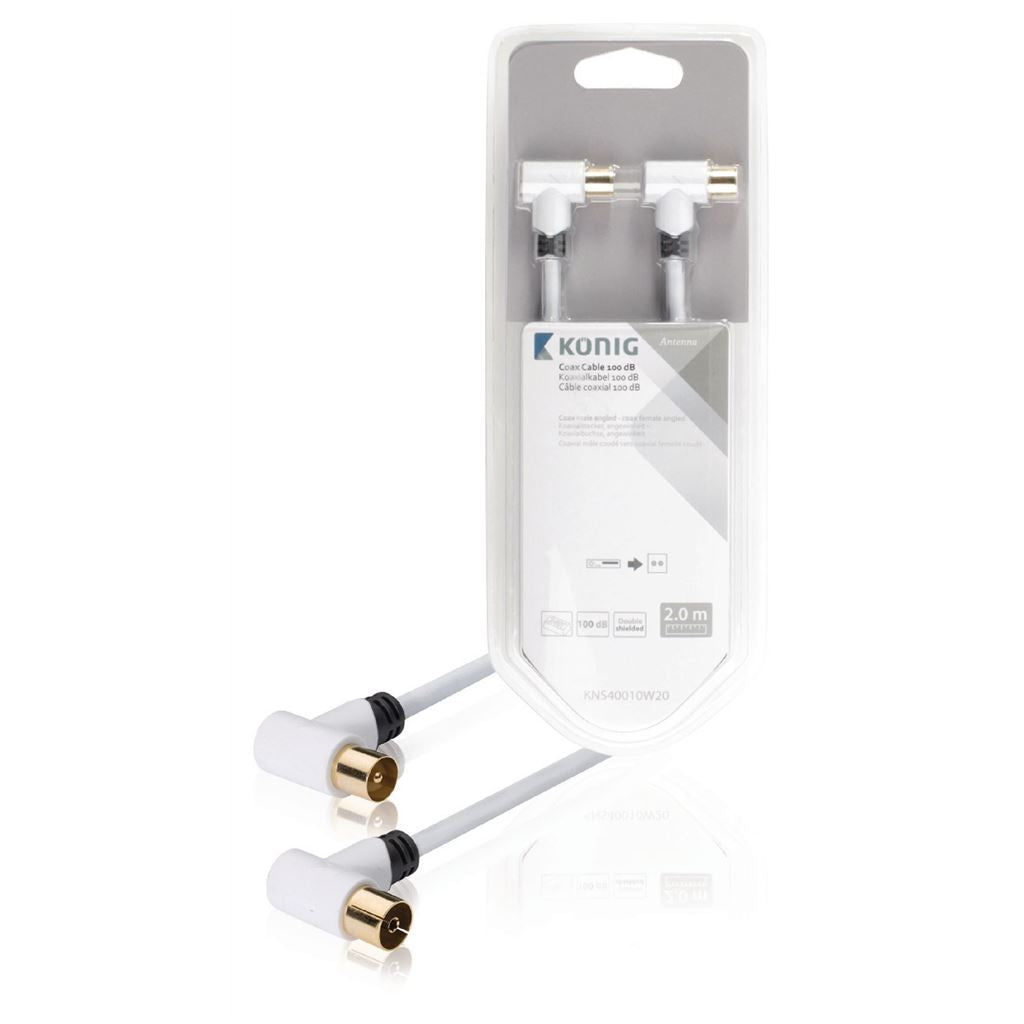 Konig Coax cable 100 dB coax male angled to female angled 2m white - CSBW40010WT20