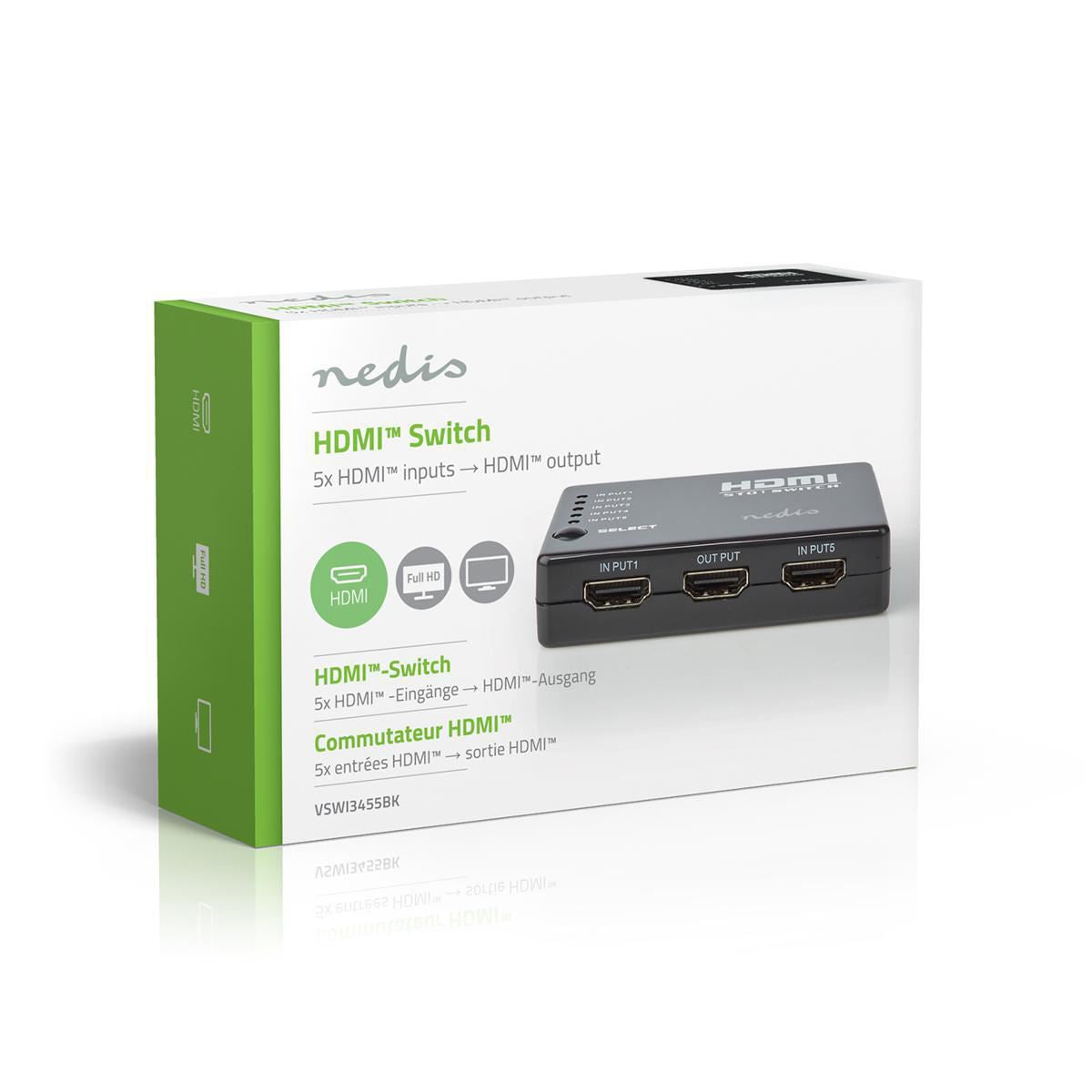 Nedis HDMI Switch 5-Port 4x HDMI Input 1x HDMI Output 1080p 3.4 Gbps Black - VSWI3455BK