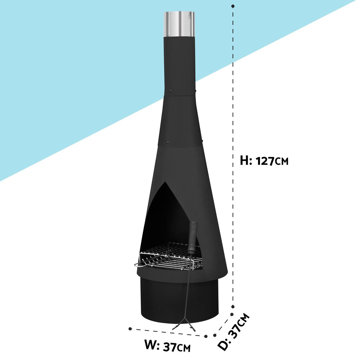 Dellonda Outdoor Chiminea, Fireplace, Fire Pit, Heater, Durable, Black Steel DG109