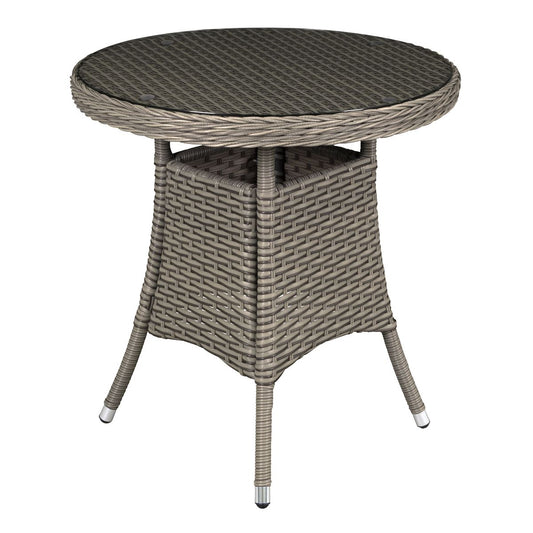 Dellonda Chester Rattan Wicker Outdoor Bistro Table w/Tempered Glass Top Brown