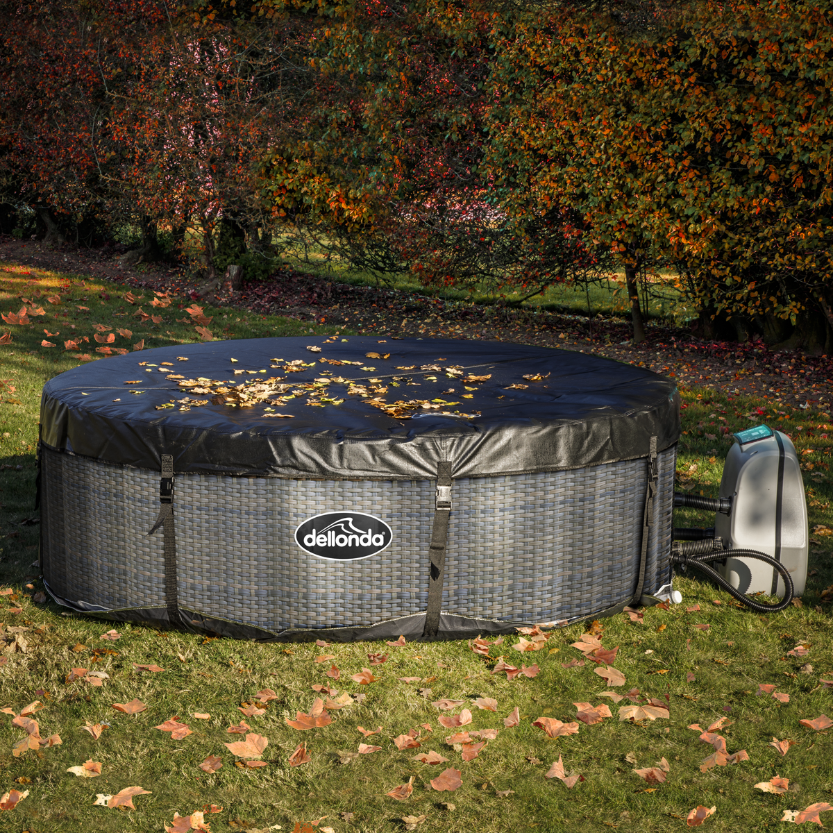 Dellonda 2-4 Person Inflatable Hot Tub Spa with Smart Pump - Rattan Effect DL90