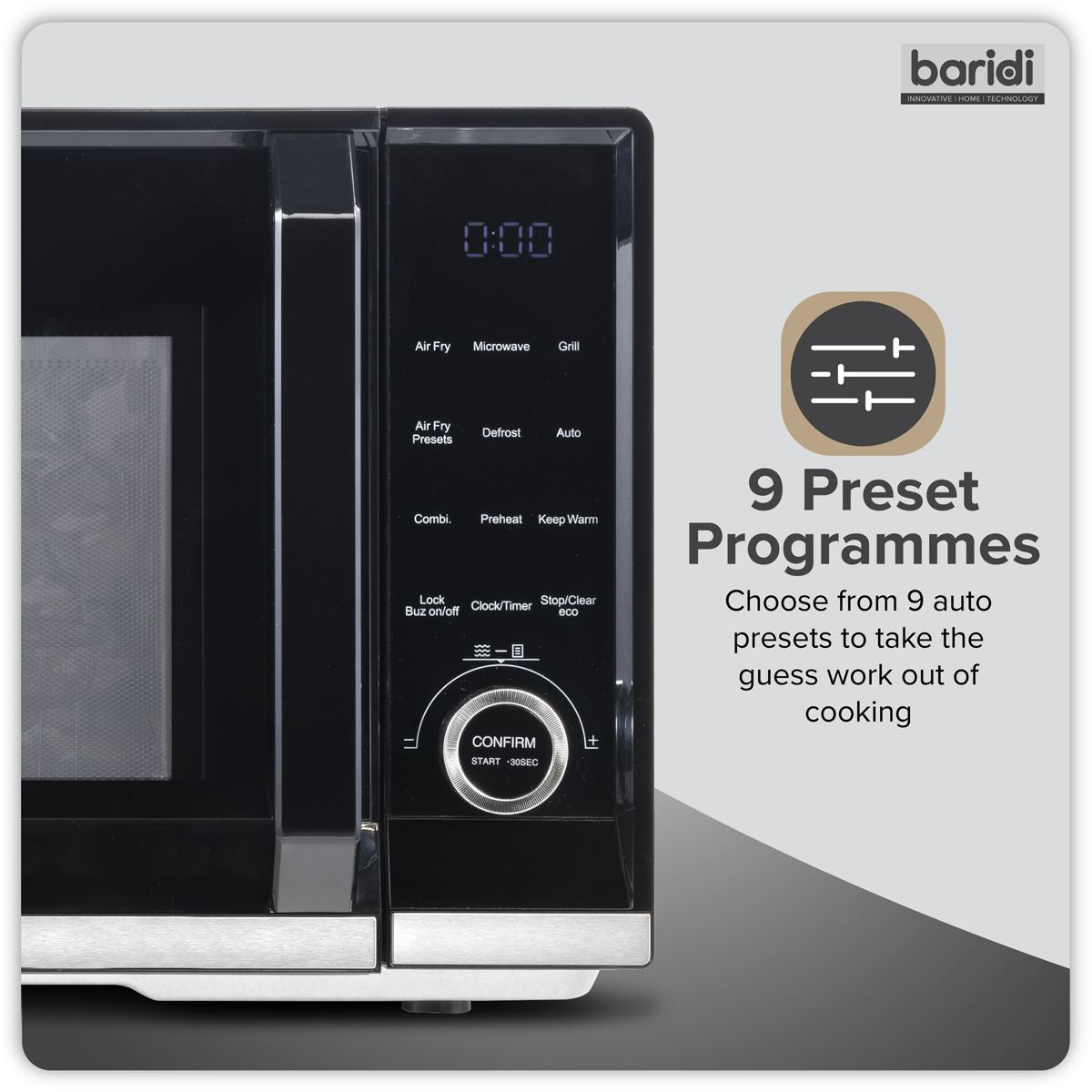 Baridi 7-in-1 Air Fryer Microwave & Grill, 28L Capacity - Black DH277