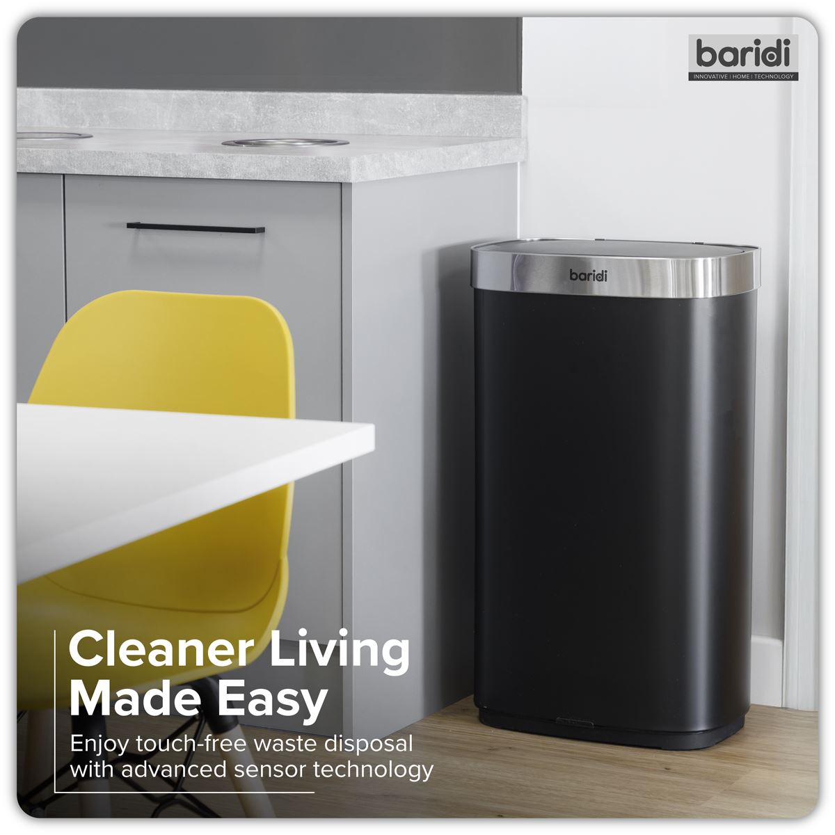 Baridi Sensor Bin 80L - Black/Stainless Steel DH283