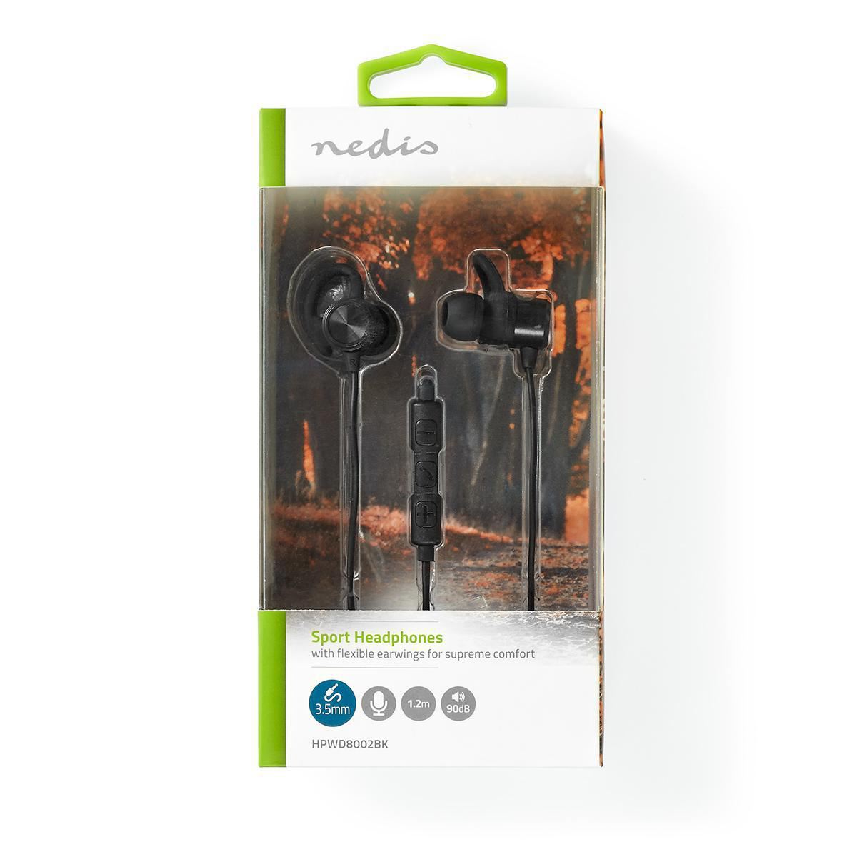 Nedis Sport Headphones Wired In-Ear 1.2m Cable Black